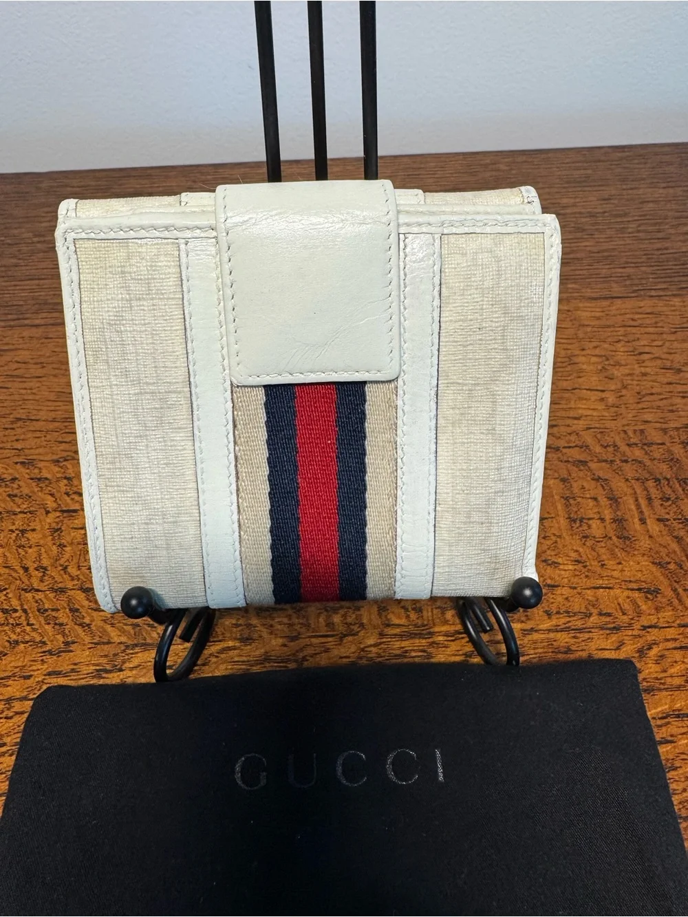 Gucci Vintage Sherry Line French Wallet - Ivory GG Canvas & Stripe w/COA & Dusty - Picture 3 of 14